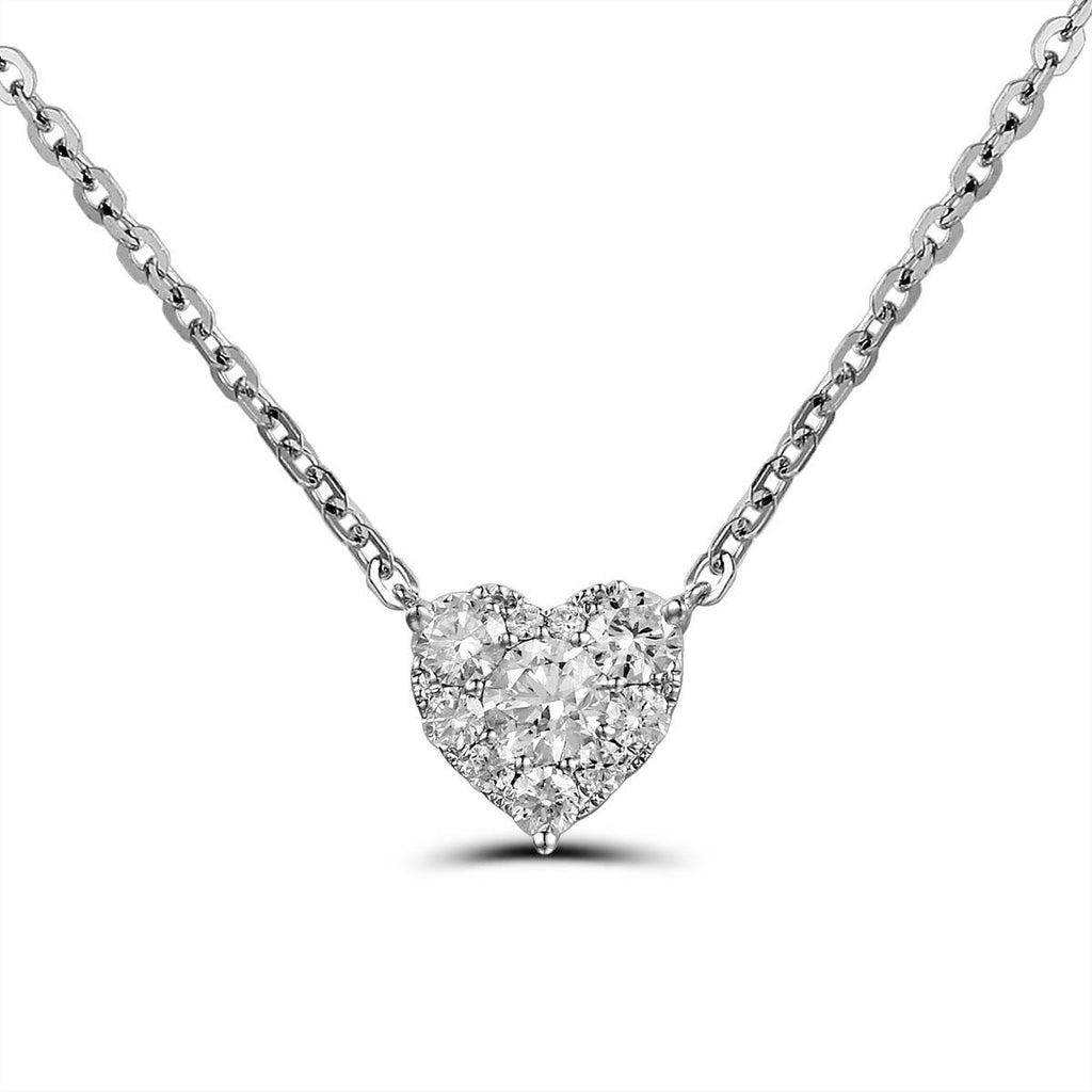 0.60ct tw Diamond Heart Cluster Invisible-set  Solitaire Pendant Necklace