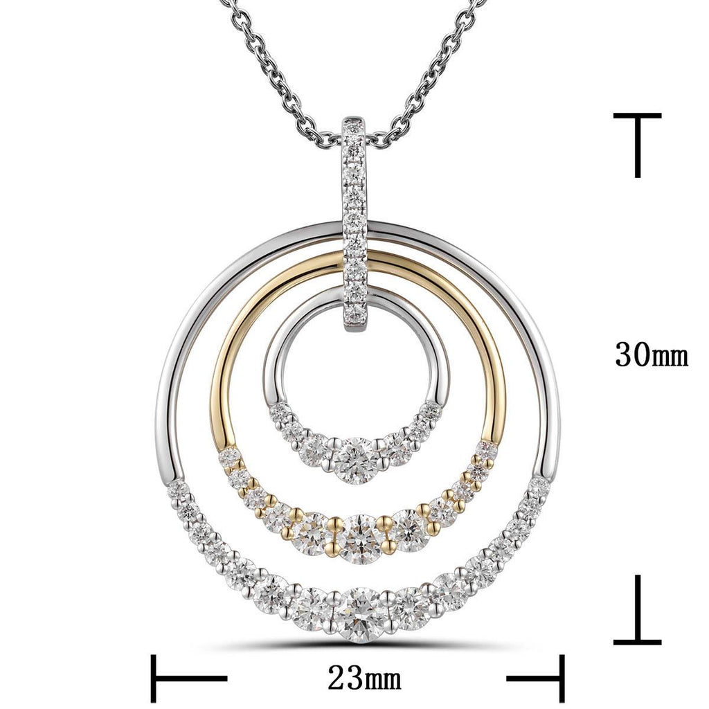 Three Shade Gold & 0.95ct tw Diamond Circle Pendant Necklace