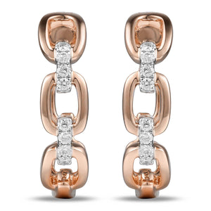 0.10ct tw Diamond & Gold Link Oval Hoop Earrings