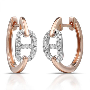 0.23ct tw Diamond and Gold Link Oval Hoop Earrings