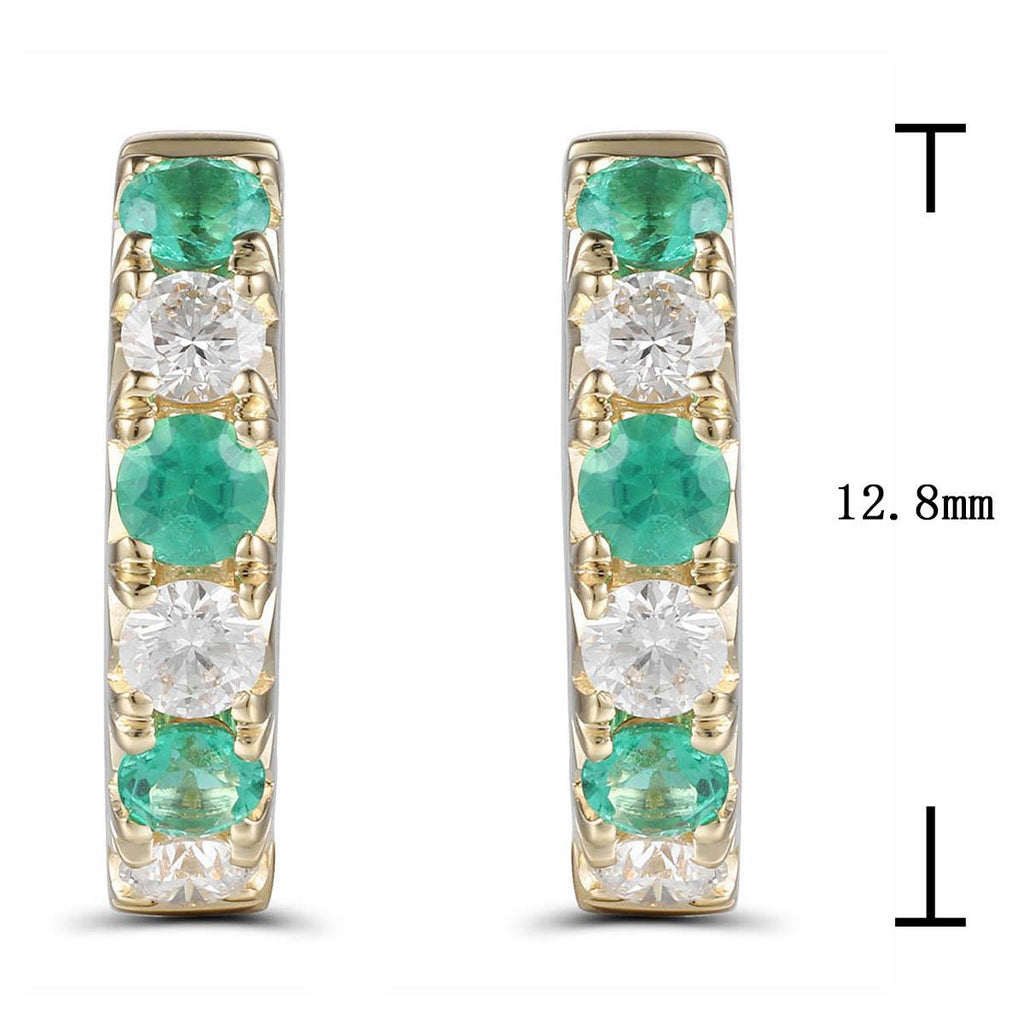 Green Emerald and Diamond Hoop Huguie Earrings 0.58ct tw