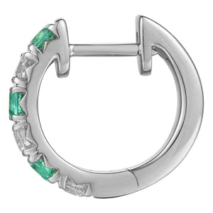 Green Emerald and Diamond Hoop Huguie Earrings 0.58ct tw