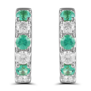 Green Emerald and Diamond Hoop Huguie Earrings 0.58ct tw