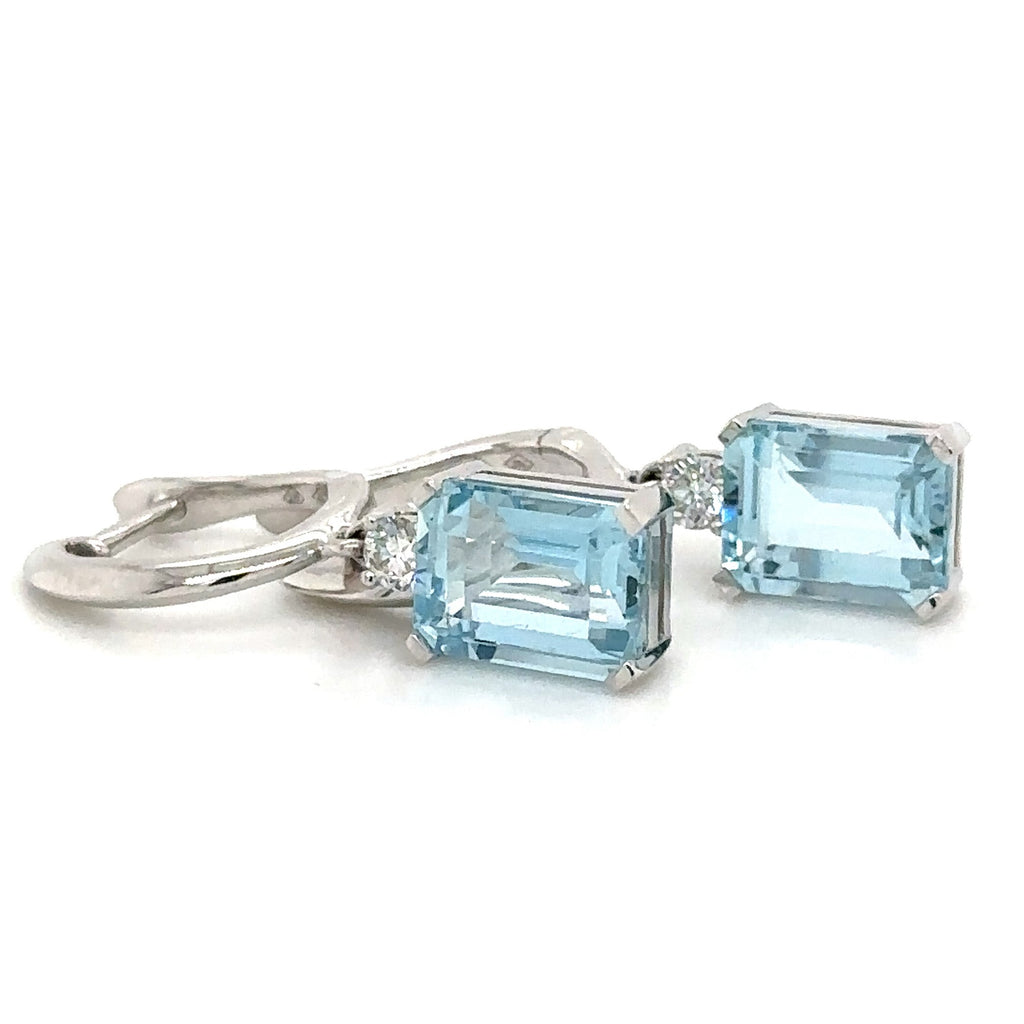 3.19ct tw Aquamarine Emerald cut and Diamond Earrings