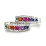 1.59carat Rainbow Sapphire & Diamond Gold Hoop Earrings