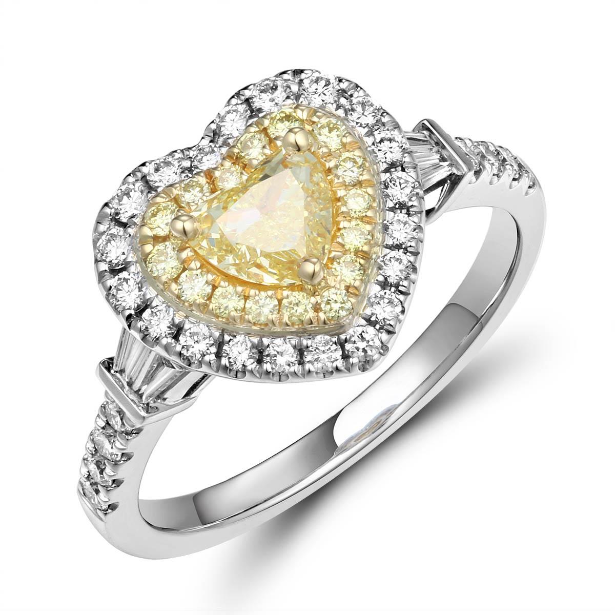 Canary Fancy Vivid Yellow Heart Shape Cut 0.96ct t.w. Halo Ring