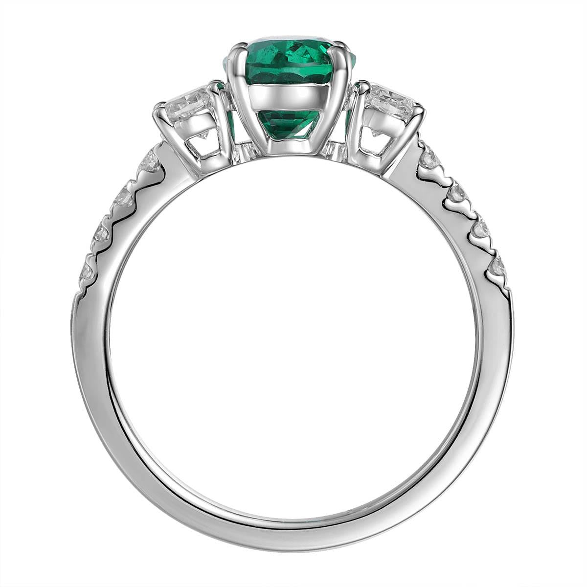 Green Emerald 1.96ct  tw Oval Cut with Side Diamond Ring