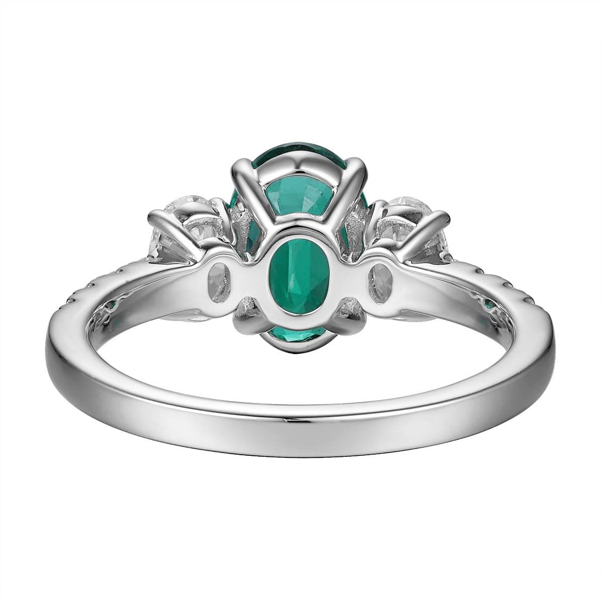 Green Emerald 1.96ct  tw Oval Cut with Side Diamond Ring