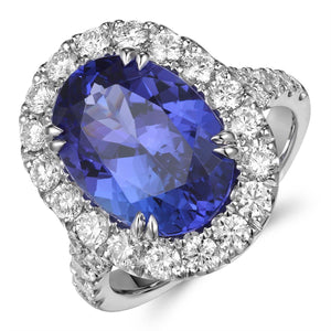 GIA Certified 7.60ct tw Oval Cut Tanzanite and Diamond Ring