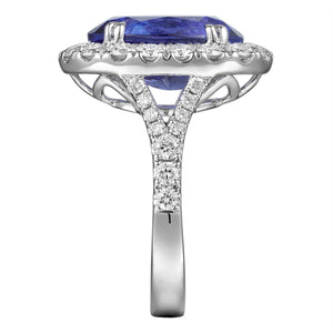 GIA Certified 7.60ct tw Oval Cut Tanzanite and Diamond Ring