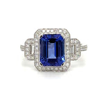 3.26carat Tanzanite Emerald Cut Center Three Stone Diamond Ring