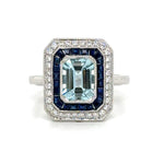 2.22ct tw Aquamarine, Sapphire and Diamond Art - Deco Style Octagon Ring