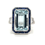 8.80ct tw Aquamarine, Sapphire and Diamond Art - Deco Style Octagon Ring