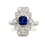 1.55carat Diamond Art-Deco Style Ring with Blue Sapphire Center Stone