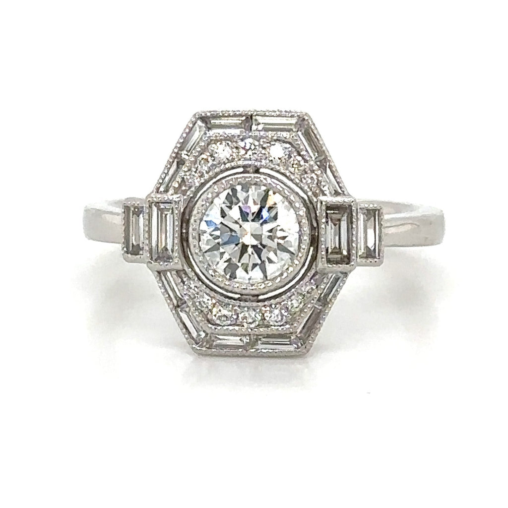 0.99carat Diamond Art-Deco Style Ring with Center Stone GIA Certified