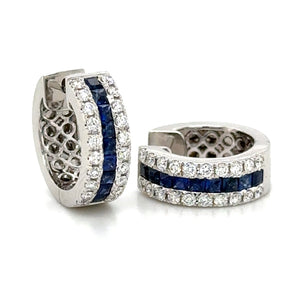 1.27ct tw Blue Sapphire & Diamond Huggie Earrings