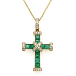 Princess-cut Emerald Diamond Cross 1.46ct tw Pendant Necklace