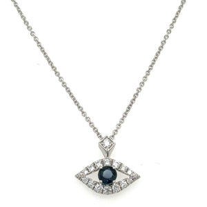 Ladies Diamond Evil Eye Necklace with Blue Sapphire