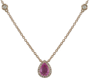 Ladies Diamond & Pink Sapphire Pendant Necklace