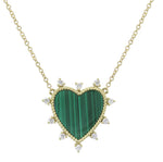 Malachite and Diamond Spiked Heart Pendant Necklace