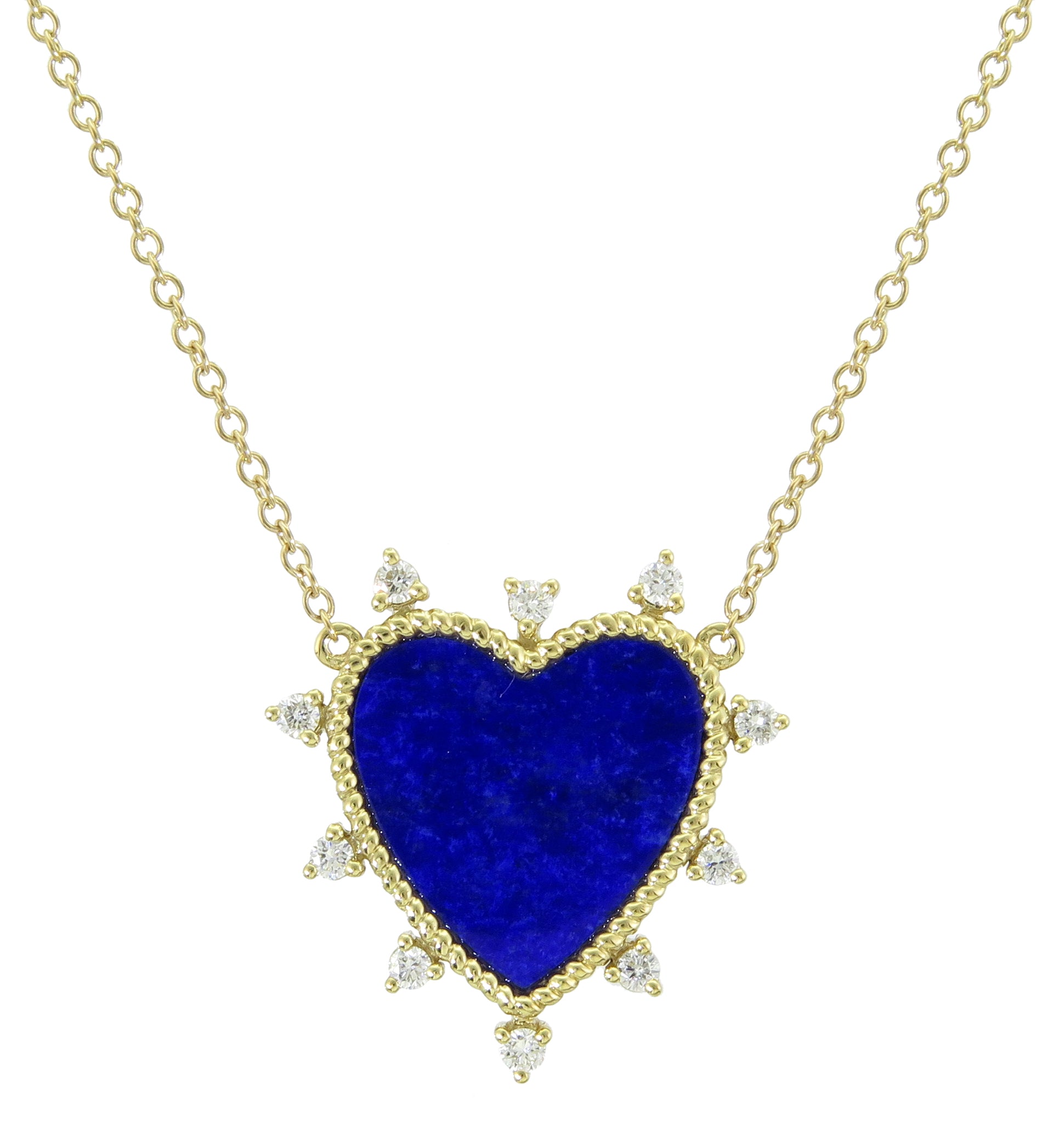 Lapis Lazuli and Diamond Spiked Heart Pendant Necklace