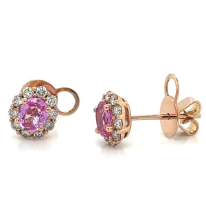 1.19carat Diamond Halo and Pink Sapphire Stud Earrings