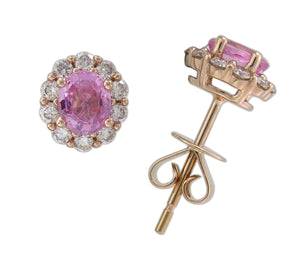 1.19carat Diamond Halo and Pink Sapphire Stud Earrings