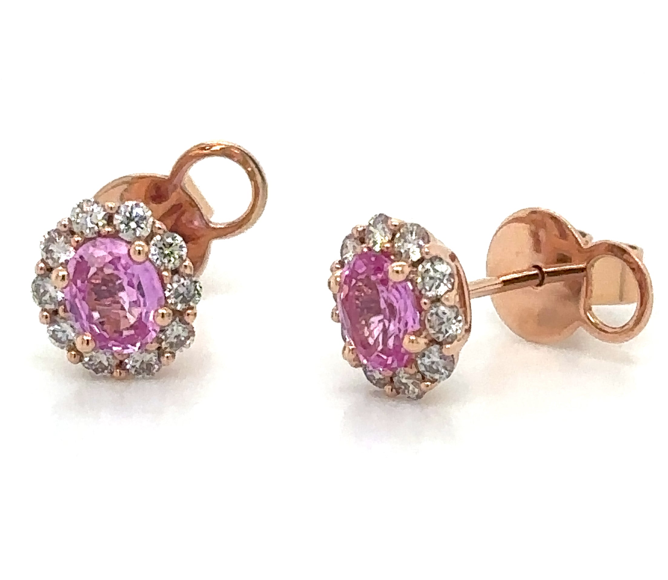 1.19carat Diamond Halo and Pink Sapphire Stud Earrings