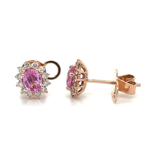 1.08carat Diamond Halo and Pink Sapphire Stud Earrings