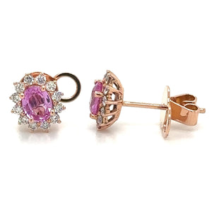 1.08carat Diamond Halo and Pink Sapphire Stud Earrings