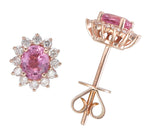 1.08carat Diamond Halo and Pink Sapphire Stud Earrings