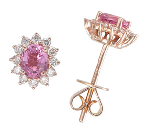 1.08carat Diamond Halo and Pink Sapphire Stud Earrings