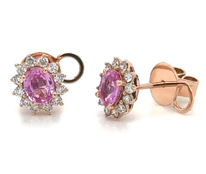 1.08carat Diamond Halo and Pink Sapphire Stud Earrings