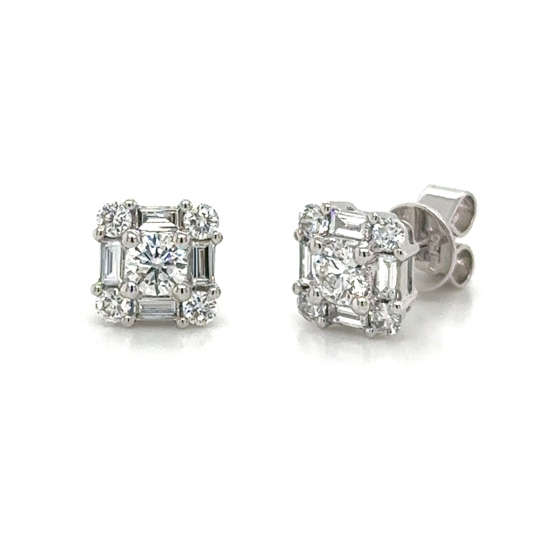 0.87ct tw Diamond Baguette and Round Stud Earrings