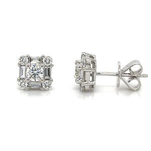 0.87ct tw Diamond Baguette and Round Stud Earrings