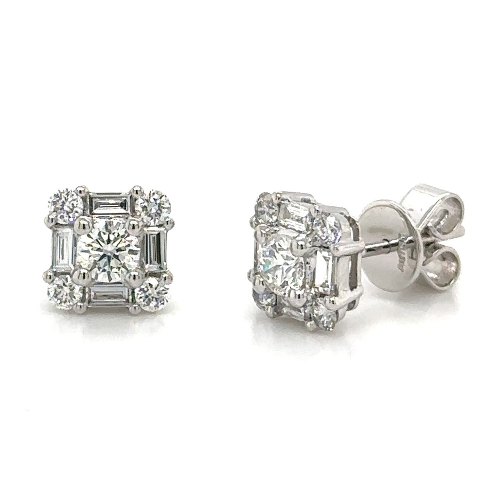 0.87ct tw Diamond Baguette and Round Stud Earrings