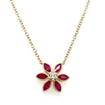 0.72ct tw Ruby and Diamond Flower Shape Pendant Necklace