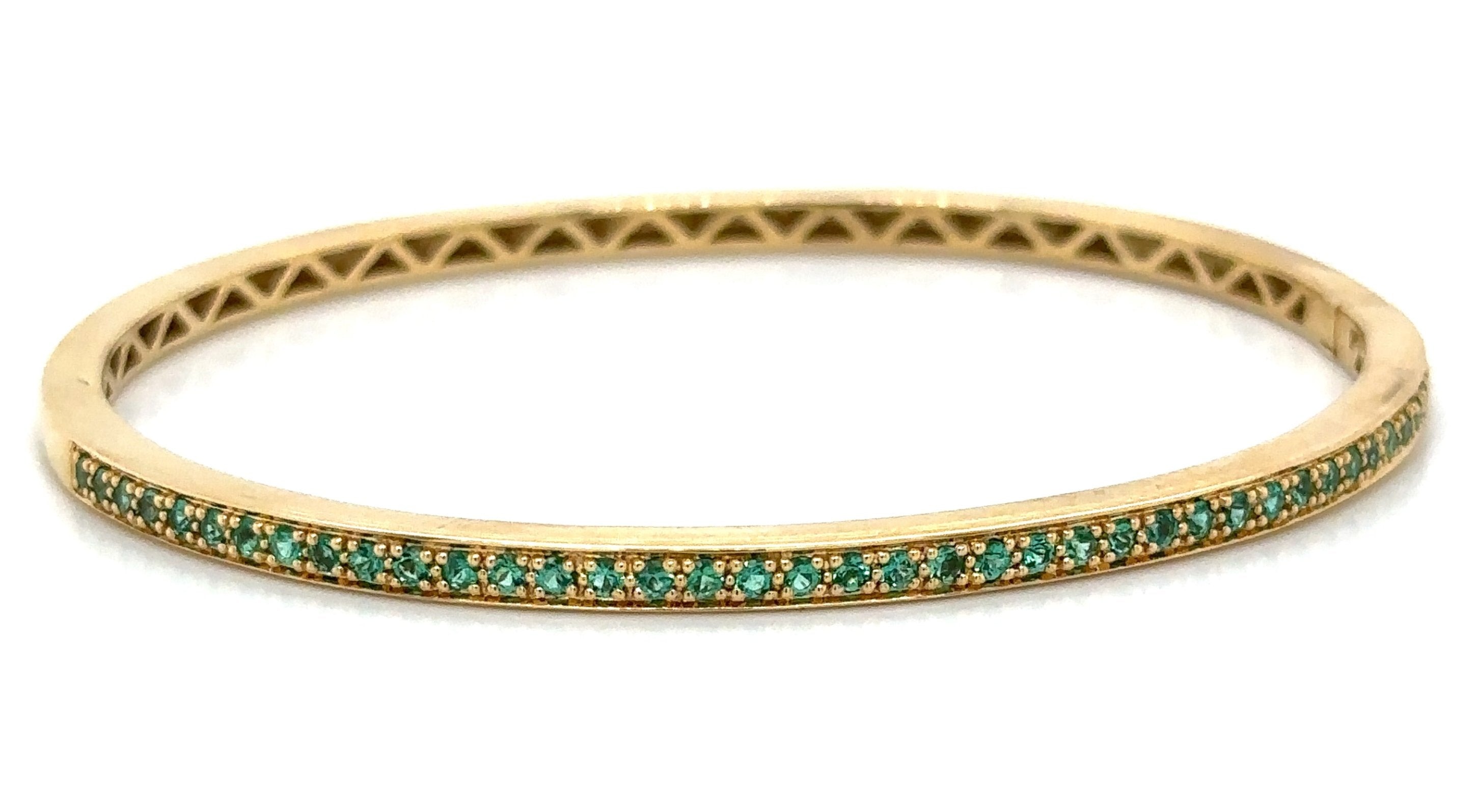 Emerald Yellow Gold Bangle Bracelet