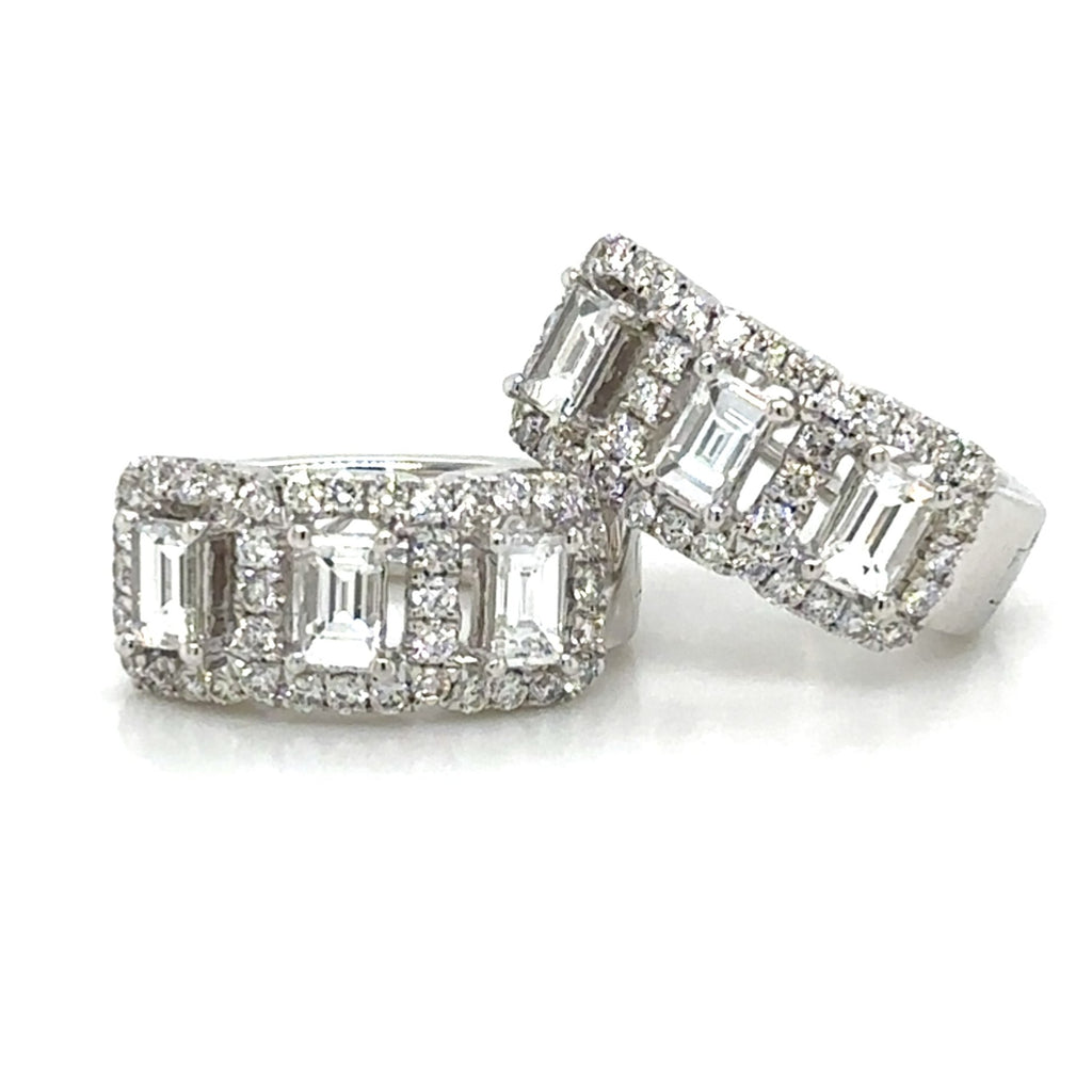 Emerald Cut Diamond Wide Huggie Hoop Earring