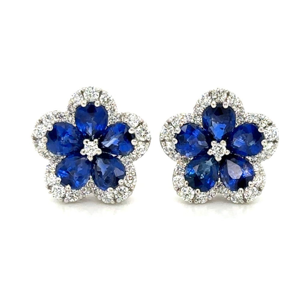 Sapphire and Diamond Flower Earrings