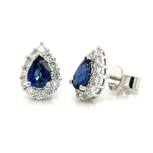 Pear Shape Blue Sapphire Diamond Stud Earring