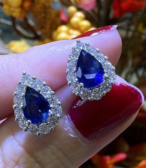 2.46ct tw Pear Shape Blue Sapphire Diamond Stud Earrings