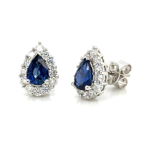 Pear Shape Blue Sapphire Diamond Stud Earring