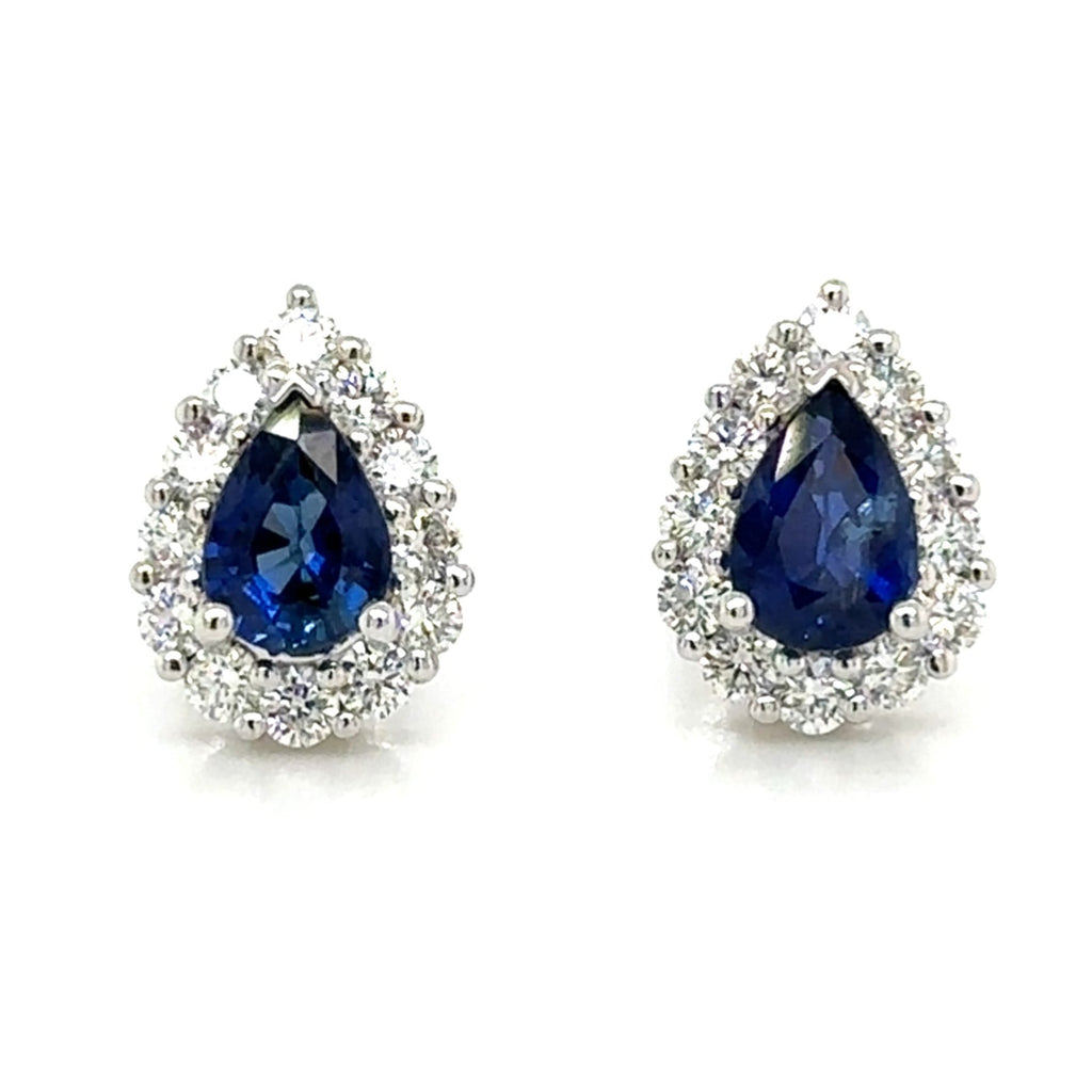 Pear Shape Blue Sapphire Diamond Stud Earring