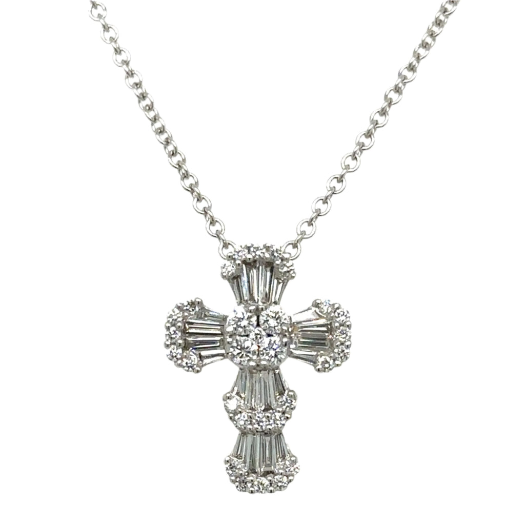 Baguette Diamond Cross Pendant Necklace