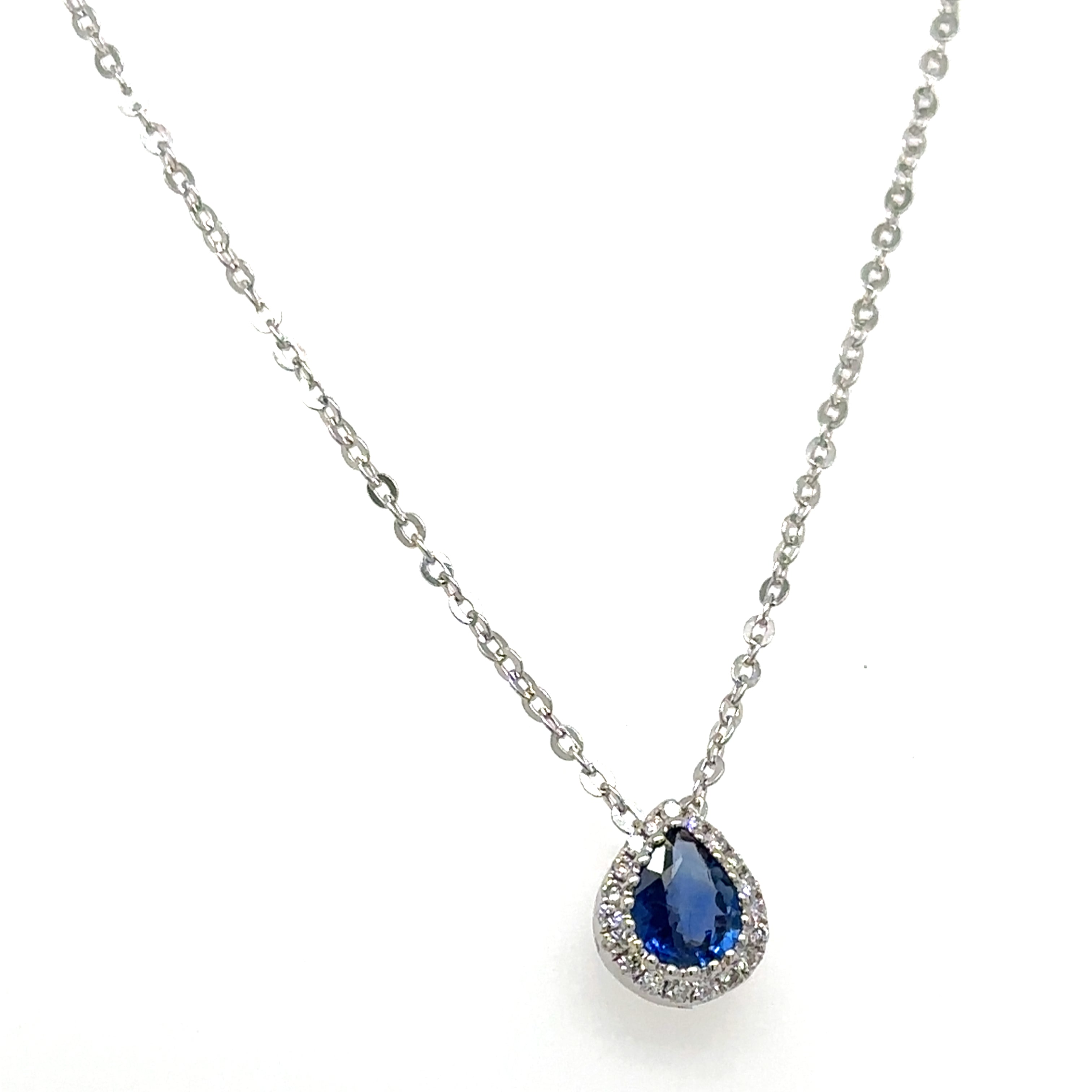 0.40ct tw Diamond & Pear Blue Sapphire Pendant Necklace