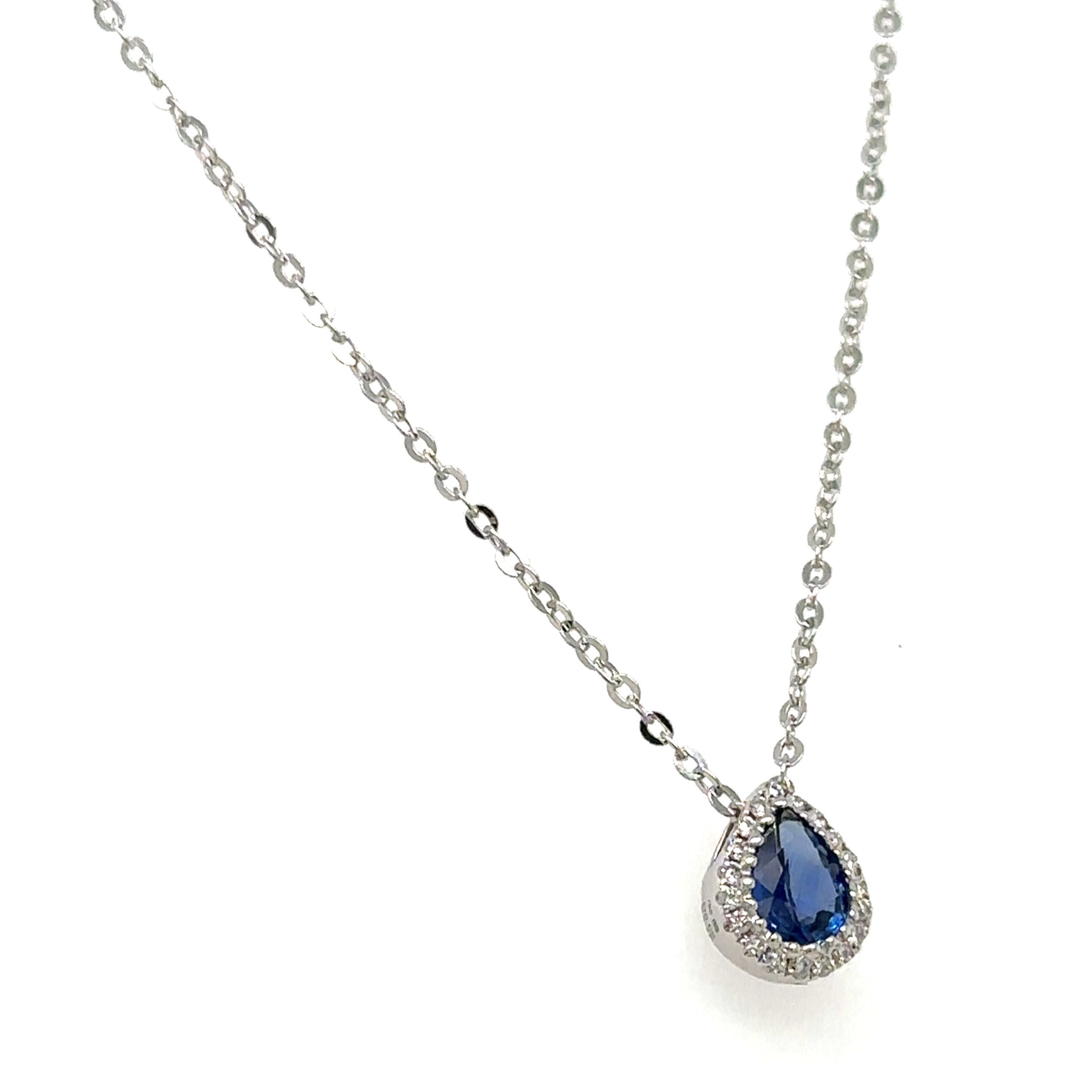 0.40ct tw Diamond & Pear Blue Sapphire Pendant Necklace