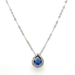 0.40ct tw Diamond & Pear Blue Sapphire Pendant Necklace