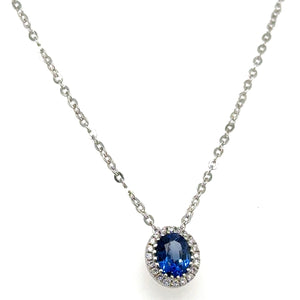 Diamond & Oval Blue Sapphire Pendant Necklace