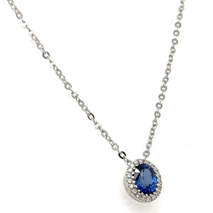 Diamond & Oval Blue Sapphire Pendant Necklace